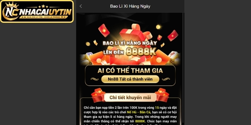 Bao lì xì hằng ngày với giá trị đến 8.888K