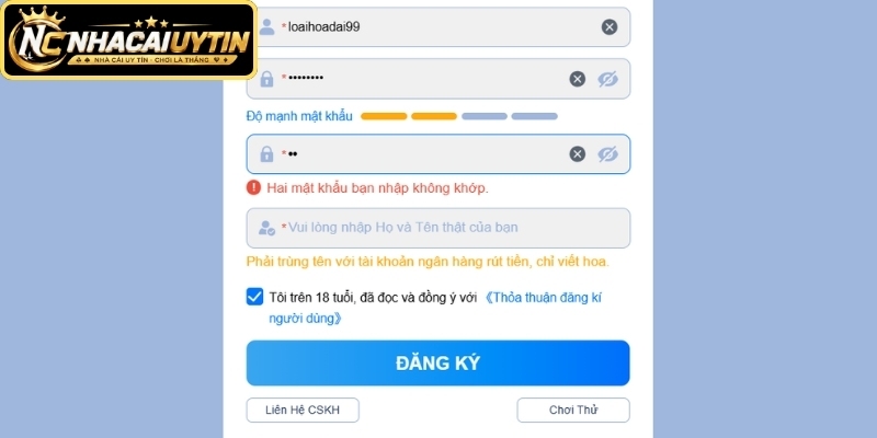 Lỗi hay gặp khi tiến hành tạo tài khoản